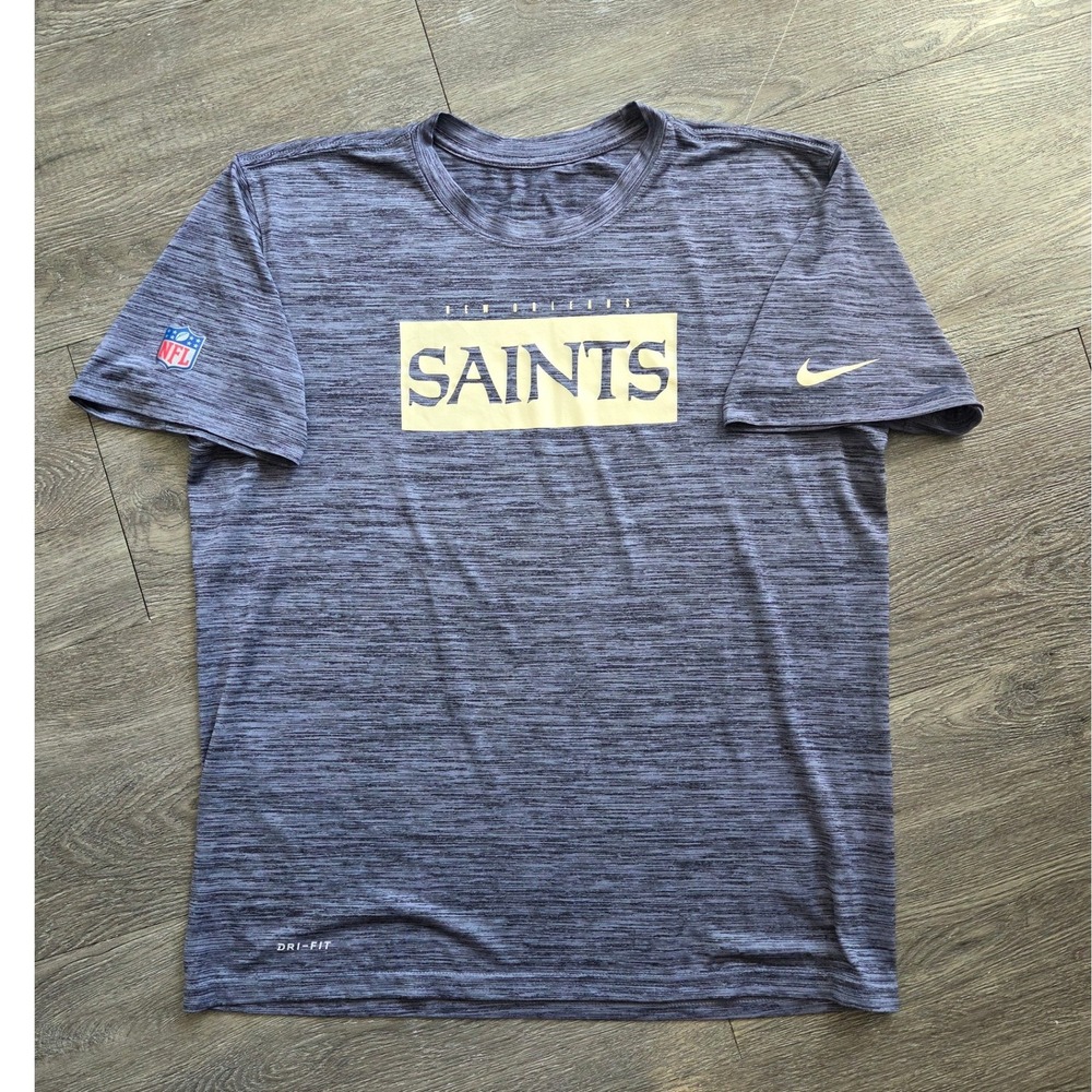 Nike New Orleans Saints T-Shirt Mens Large Gray Dri-FIT Heather NFL Tee